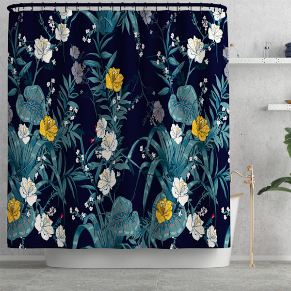 Bruseforhæng Fire-delt Toiletmåttesæt Håndmalet Blomsterprint Vandtæt Bruseforhæng, Y02,