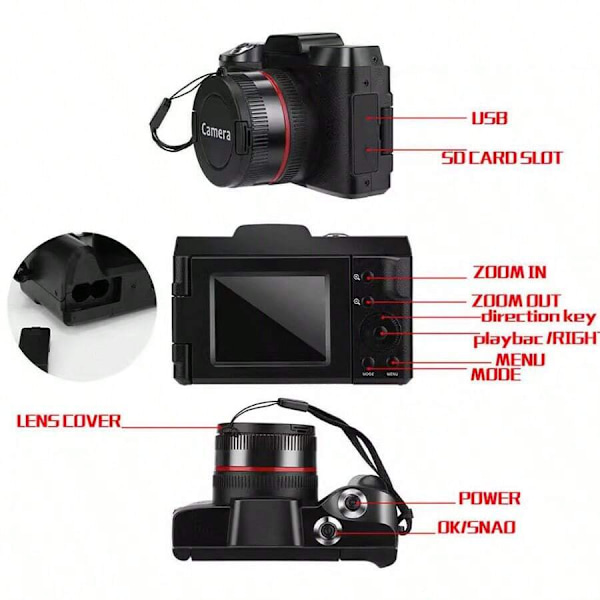 HD digitalkamera med 16 MP och 16x digital zoom Svart Sort