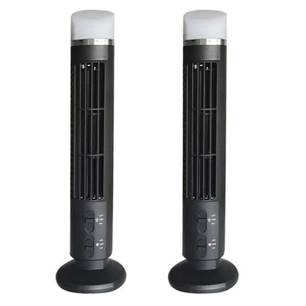 2X Bærbar luftkøler ventilator, strømlinet tårnventilator med LED, kraftig vind, pladsbesparende, USB-interface sort Black