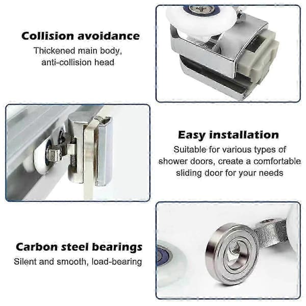 8 stk. buede brusedørsruller udskiftningshjul til badeværelse sølv Silver