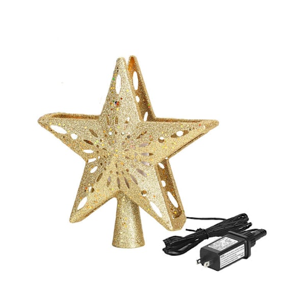 Julestjerne til juletræ, snefnug LED-projektorlampe, lysende julestjerne til indendørs og udendørs juletræstopdekoration