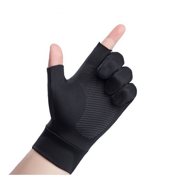 Fiske ridehandsker solcreme sommer tynd is silke halv finger to fingre medium størrelse eksponerede to fingre grå