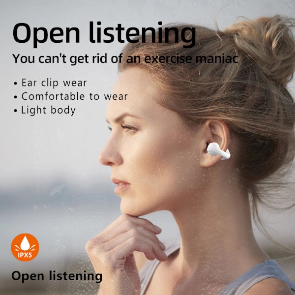 Trådlösa Bluetooth 5.3 Bone Conduction hörlurar Svart Sort