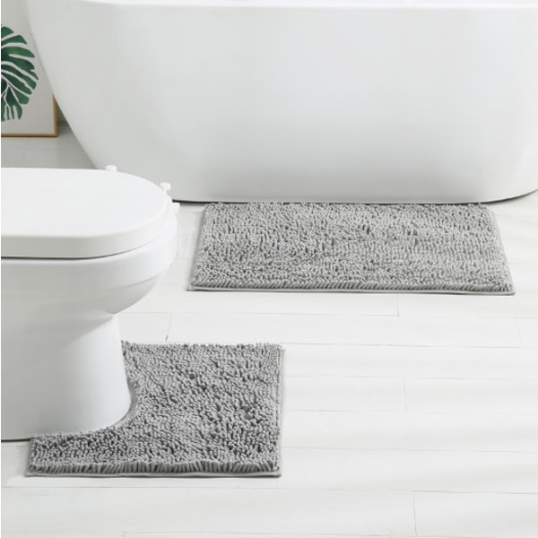 Badrumsmatta Set, 2 Delars Toalettmatta, Chenille Toalettmatta Tjock Absorberande Mjuk Halkfri för Badrum/Toalett