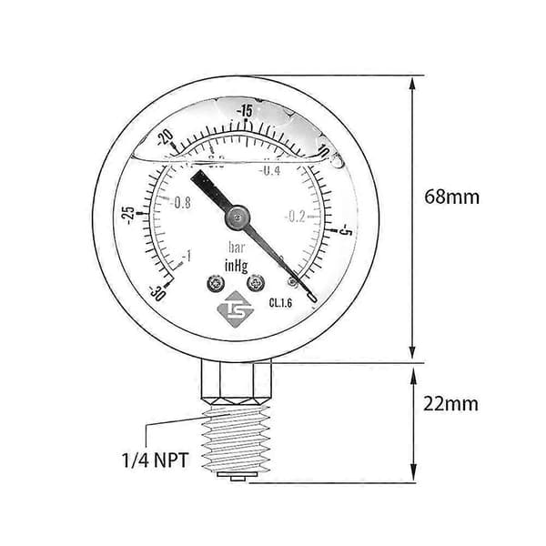 Trykmåler med dobbelt skala til luft-, vand- og hydrauliske systemer 1/4 NPT-montering