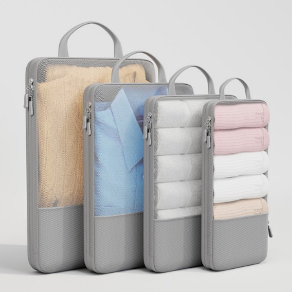 Smarta Packkuber Set - 4 Resetillbehör för Optimal Klädförvaring Grå Grå