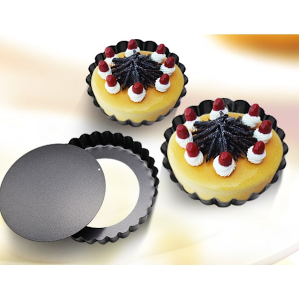 Äppelpajform Pizzapanna Non-Stick Rund Krisantemum Spetsform Lös Botten Äggtartform Kakform (3 Tum Lös Botten Non-Stick Pajform [Svart]),