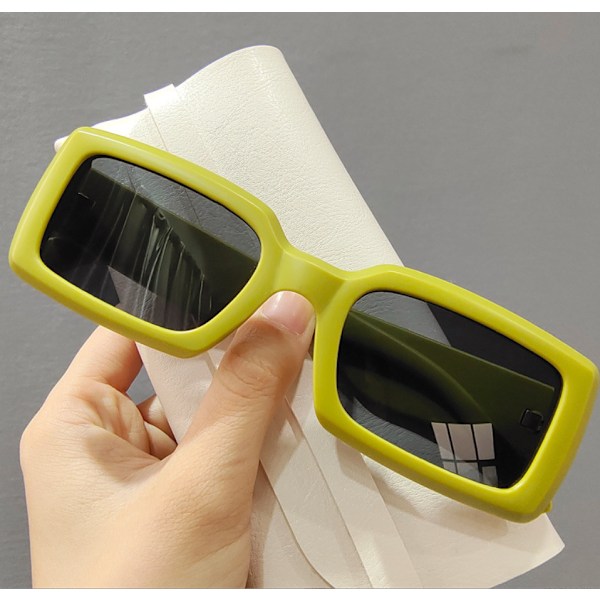 Retro frostede firkantede solbriller (avocado stel grønne glas)