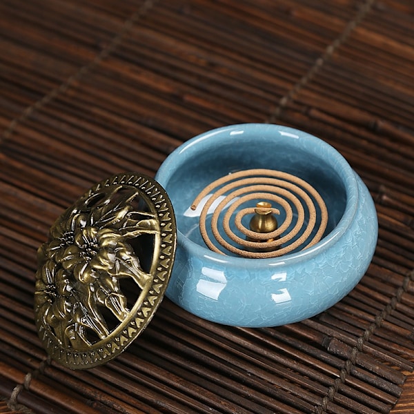 Celadon Rökelsebrännare Keramisk Kopparlock Antik Rökelsebrännare (Krakelerad Smaragd)