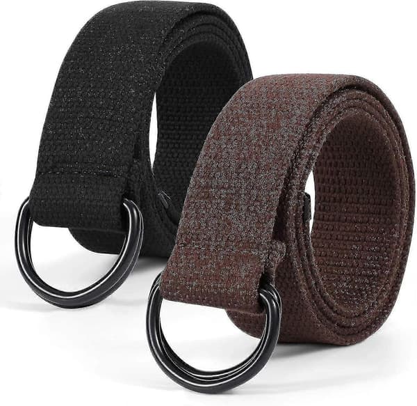 2-pack Canvasbälte för män med dubbel D-ring, slitstarkt och justerbart vardagsbälte 140 cm 140cm