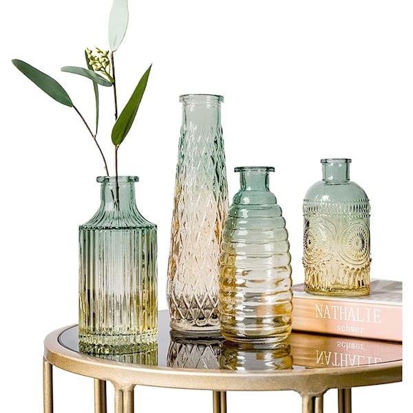 Glasvas Bulk Glasvas Set om 4, Dekorativ Bulkvas, Liten Dekorativ Klar Glasvas