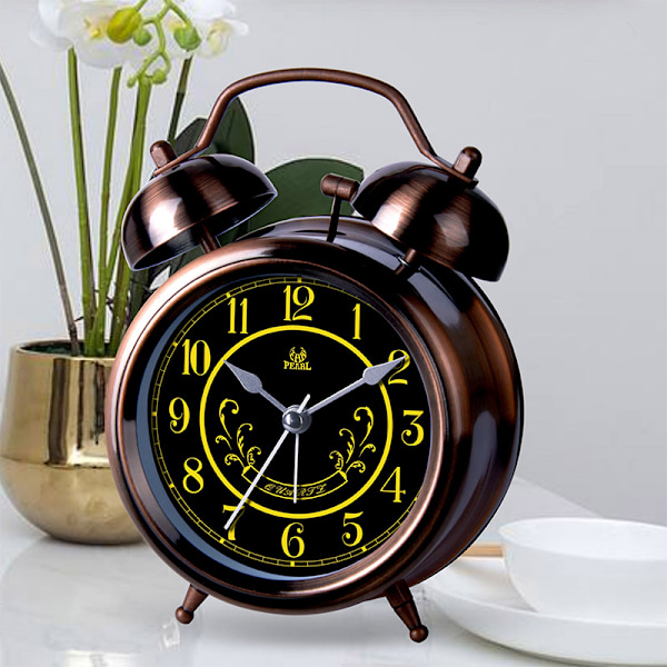 Retro väckarklocka för barn och studenter, liten väckarklocka tyst snooze sängklocka metallklocka, brons, 8,8 * 4,9 * 12,4 cm,