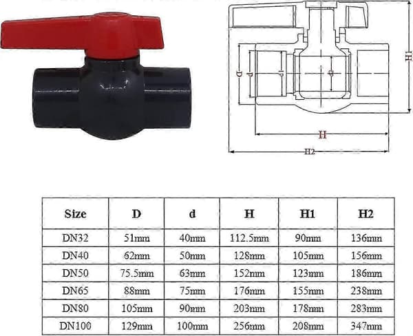 50 mm PVC kulventil för byte av simbassängsventil