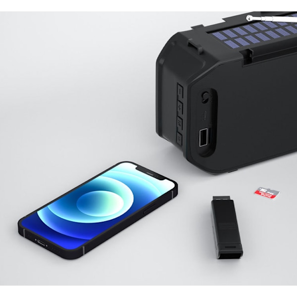 Kannettava FM-radio ulkoiluun, Bluetooth-kaiutin subwooferilla, langaton Bluetooth-kaiutin aurinkolampulla (musta)