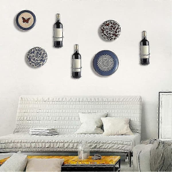 Väggmonterad vinställ 6-pack, flaskhållare i metall för vinförvaring HA