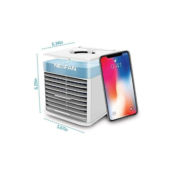 Mini Portabel Luftkylare, NexFan Mini Portabel Luftkonditioneringsfläkt 4 i 1 Personlig Avdunstningskylare, Luftfuktare med 7 Färgers LED-ljus (Vit)