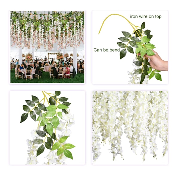1 stk. Kunstig Falsk Rattan Hængende Silke Blomsterguirlande Snøre Hjemmefest Bryllupsdekorationer (Stor Hvid Rattan)