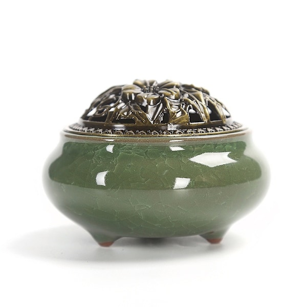 Celadon Røgelsesbrænder Keramisk Kobberlåg Antik Røgelsesbrænder (Krakeleret Smaragd)