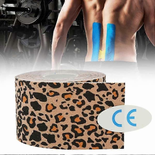 Elastisk sporttejp i bomull för muskelsträckning och skador, leopardmönster