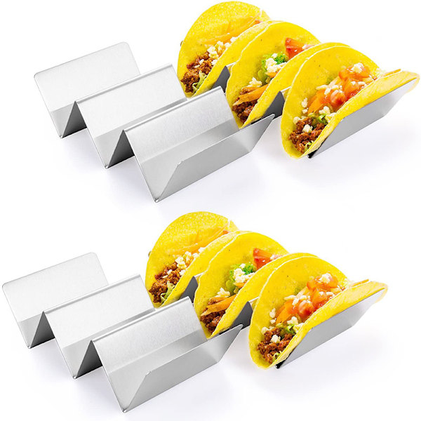 Ruostumattomasta teräksestä valmistettu tortillanpidike, Taco-teline (2-3 lokeroa kahvalla (ruusukulta))