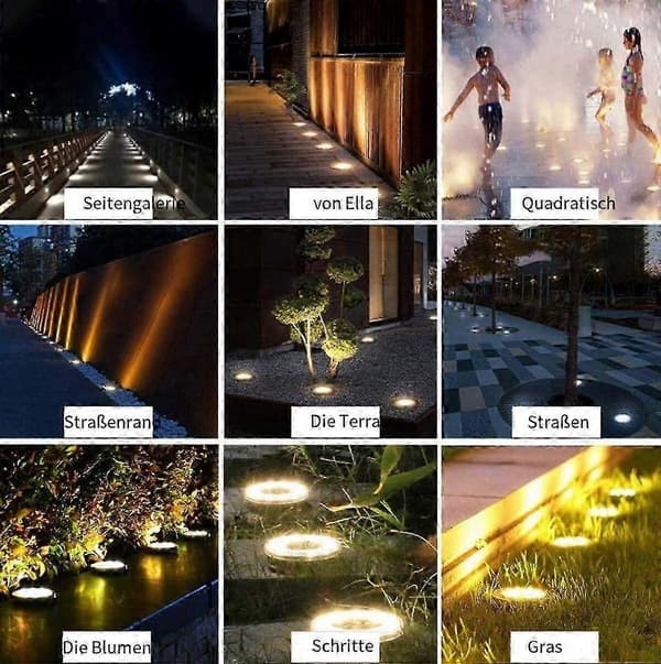 Udendørs solcelle gulvlamper, 10 stk, 12 LED varm hvide solcellelamper