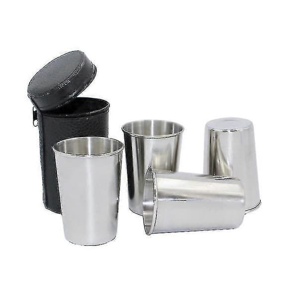 4-pack stapelbara vinglas i rostfritt stål 150 ml med reseväska