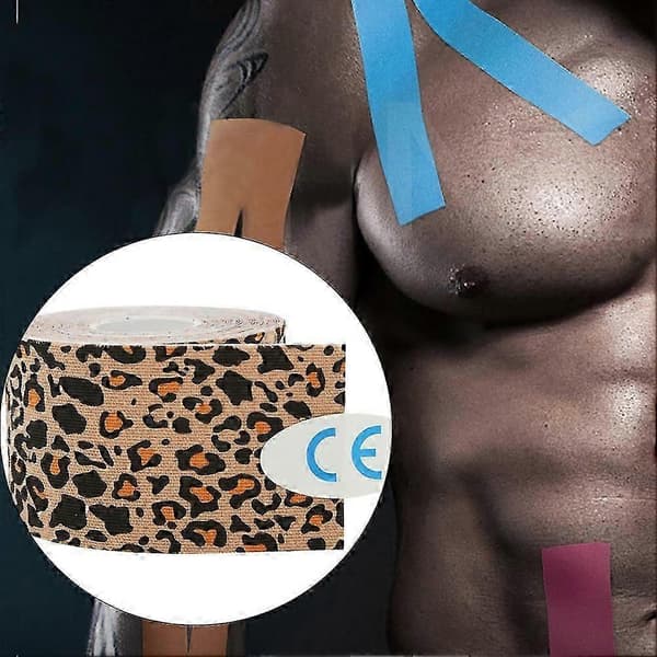Elastisk sporttejp i bomull för muskelsträckning och skador, leopardmönster