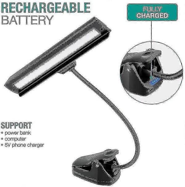 19 LED Super Bright Genopladelig Clip-on Lampe til Noder Klaver 9 Niveauer