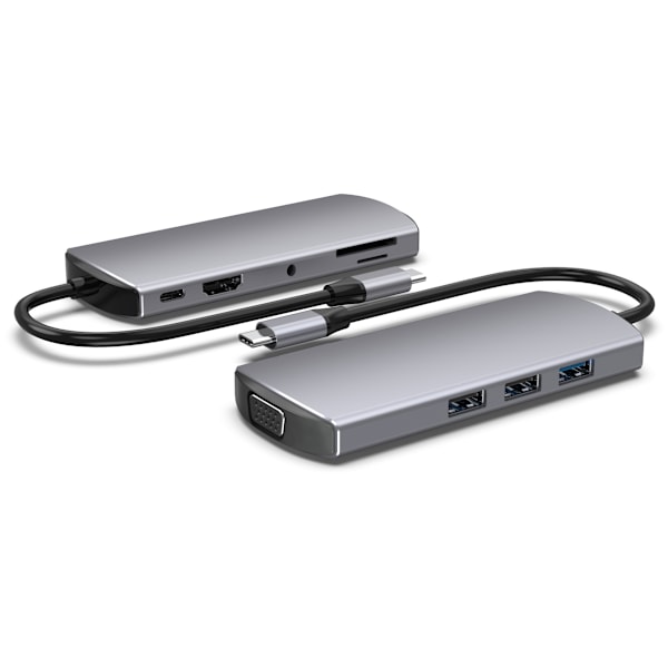 9-in-1 USB-C -keskitin useilla porteilla, mukaan lukien HDMI, VGA ja Ethernet