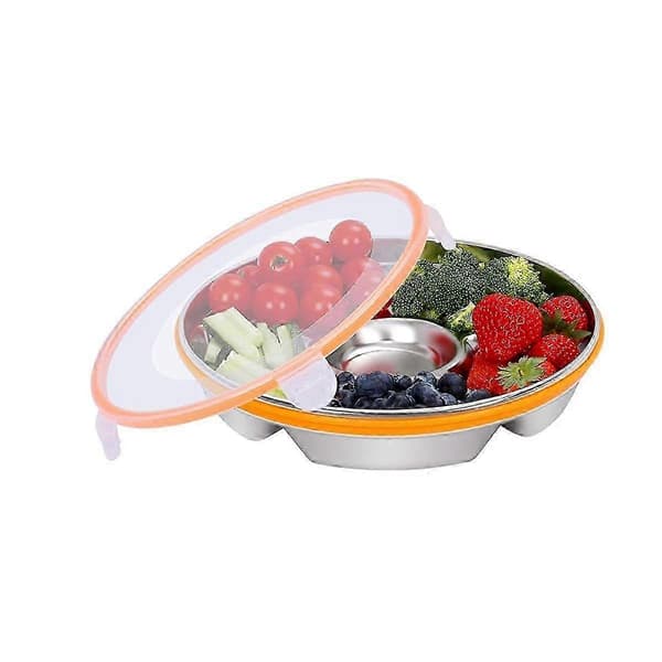 Delad snackbricka med lock för servering av grönsaker, tillbehör och frukter Silver Silver