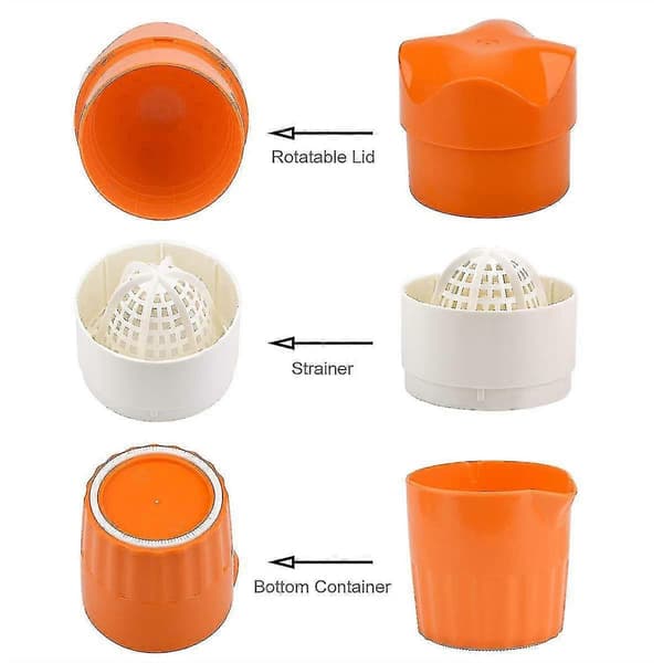 Håndpresser til citrusfrugter med beholder og si (orange)