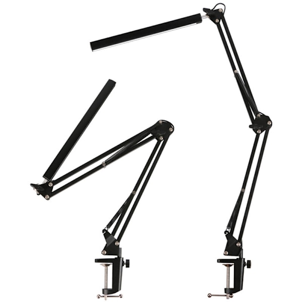 12W Lång Arm LED Skrivbordslampa med Vikbar Läsklämma - Svart