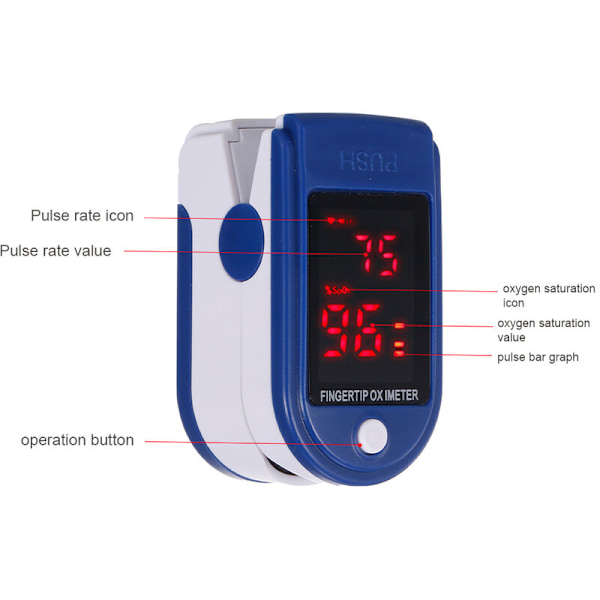 Fingertoppspulsoximeter SpO2 Mini Monitor Syremättnadsmätare Pulsmätare 5 Sekunders Snabbavläsning med Snodd