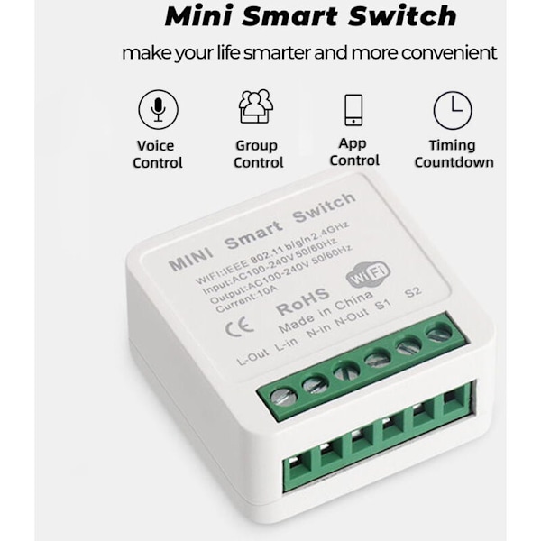 Tuya Smart WiFi Strømafbryder Enkelt Kanal Dobbelt Kontrol Switch Modul