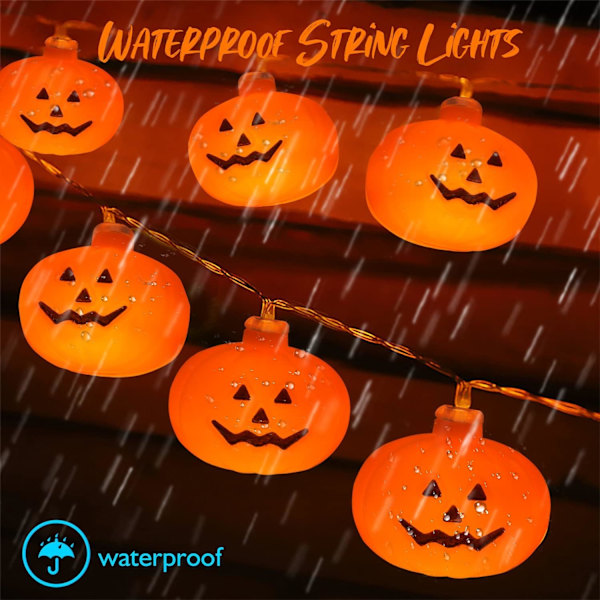 Juldekoration LED Ljusslinga Halloween Melon 3 Meter 20 Lampor med Blinkande Batterilåda (Medium Leende Pumpa)