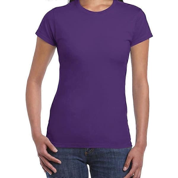 Dame Premium Basic T-shirt Blød Bomuld Kortærmet Rund Hals Solid Top M lilla purple M