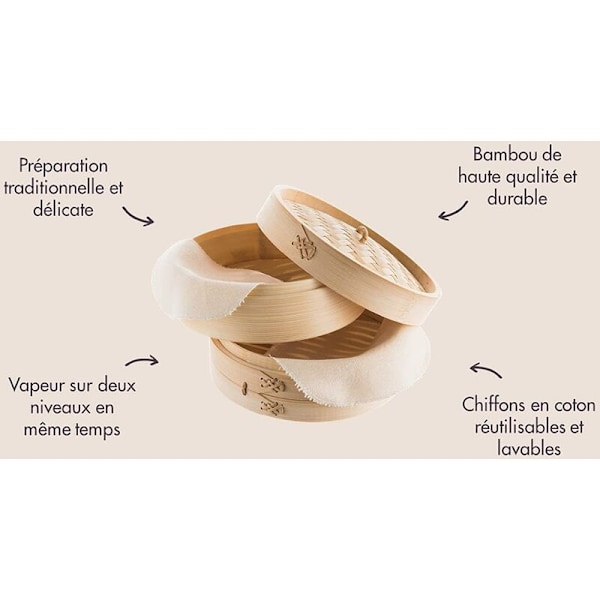 Bambusdamper (Diameter 20 cm) - Bambusdamper til ris, dim sum, grøntsager, fisk og kød