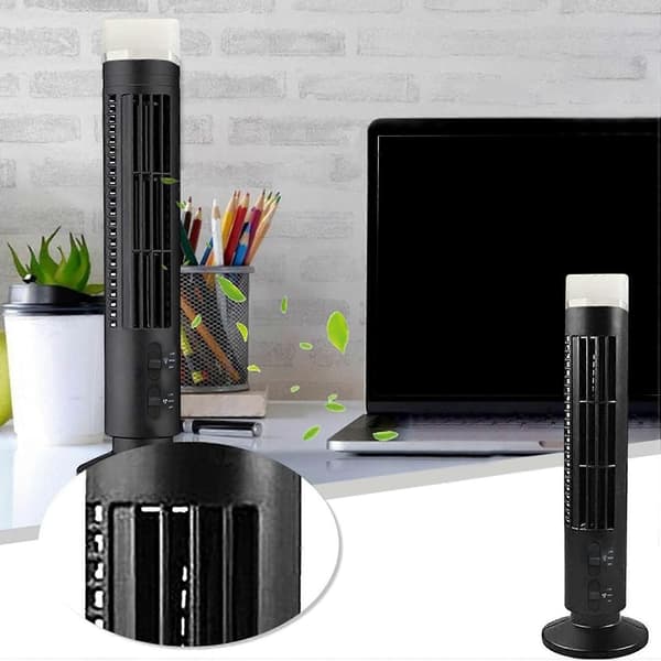 2X Bærbar luftkøler ventilator, strømlinet tårnventilator med LED, kraftig vind, pladsbesparende, USB-interface sort Black