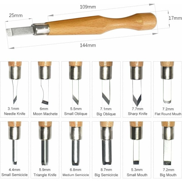 12-delars Snidknivset Handgjort Träsnidknivset 12-delars Snidknivset Kolfiberförpackning