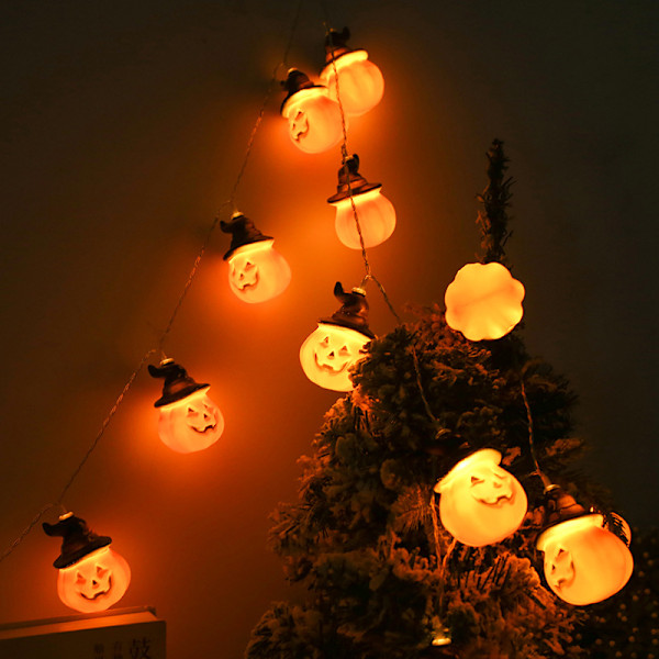 Juldekoration LED Ljusslinga Halloween Melon 3 Meter 20 Lampor med Blinkande Batterilåda (Gul Hatt Pumpa)