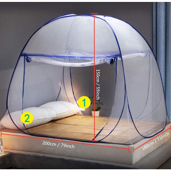 Mongoliskt yurt myggnät (OU blå spets krypterad dubbeldörr, 180*200*150cm)