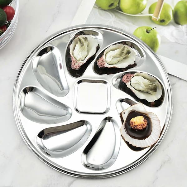 8 riller stor tallerken østersfad elegant serveringsbakke rustfrit stål materiale velegnet til hjem og restaurant rustfrit stål Ref: 9236-Good