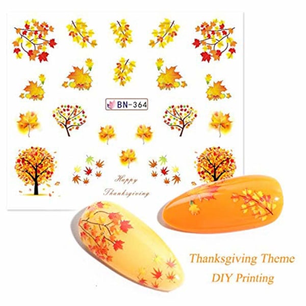 Självhäftande Nagelkonst Folie Stickers, 12 st 3D Thanksgiving Nageldekaler Pumpa Lönnlöv Nagelkonst Stickers för Kvinnor Nageldekorationer