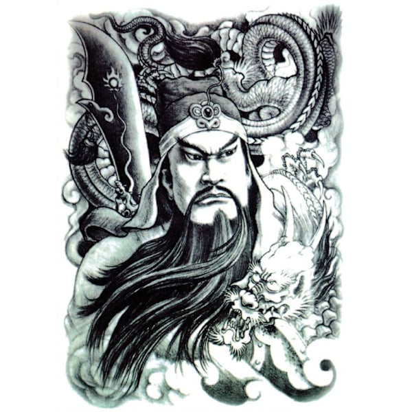 Heltäckande Ryggdekaler Guan Gong Zhao Yun Karp Erlang Gud Stor Heltäckande Rygg Blå Blomma Arm Totem (M004),