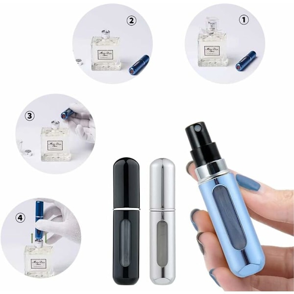 5ml Glas Parfymflaska Flytande Sprayflaska Blank Svart + Blank Silver + Ljusblå