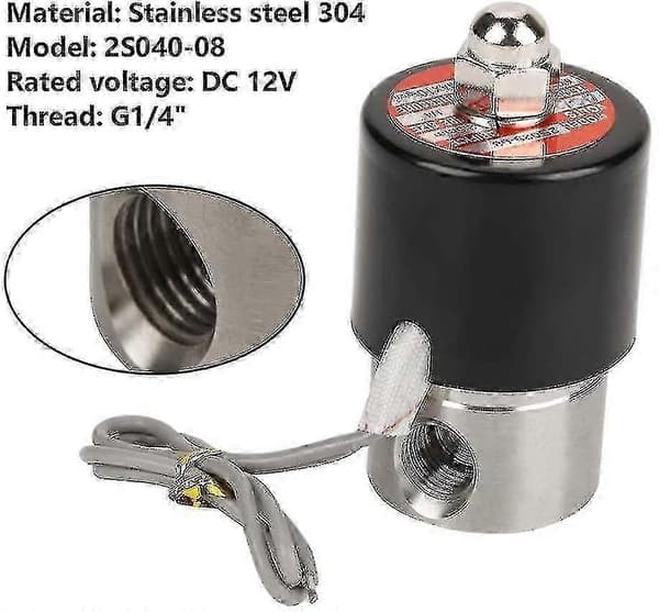 DC 12V elektrisk magnetventil G1/4\" elektrisk magnetventil normalt lukket luftventil 304 rustfrit stål