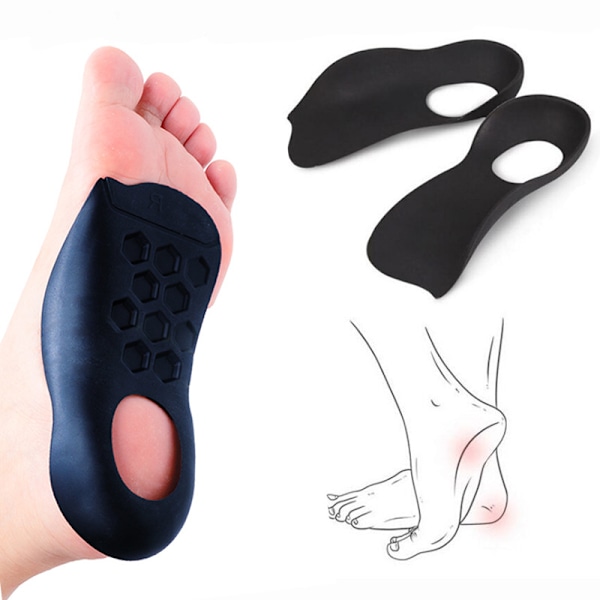 Ortopædiske indlægssåler til mænd og kvinder, fodstøtte skoindlæg til platfod, overpronation og smertelindring Sort Svart S