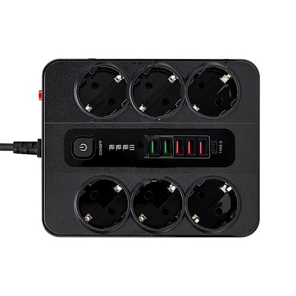 EU Type-C 6-osainen jatkojohto 5 USB-portilla Svart Sort