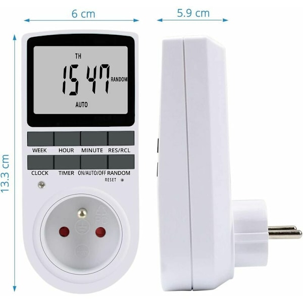 Pistorasian ajastin, viikoittainen pistorasian ajastin 10 ohjelmalla, 24/7 ohjelmoitava pistorasia LCD-näytöllä (1 KPL)