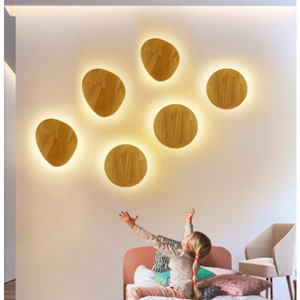 Modern Kreativ Vägglampa i Massivt Trä (3069-Large + Varmt Ljus),